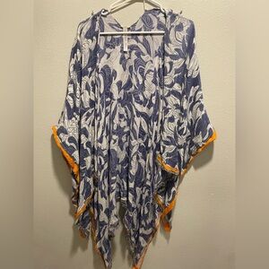 Ecote Blue and White Patterned Camisole with Orange Trim